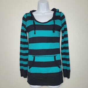 So y2k green black wide stripe thermal emo myspace long sleeve sweater size med